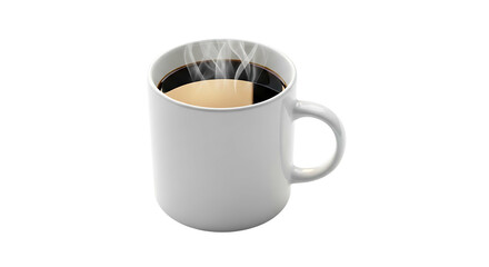 Steaming coffee in a white mug ready to drink isolated.