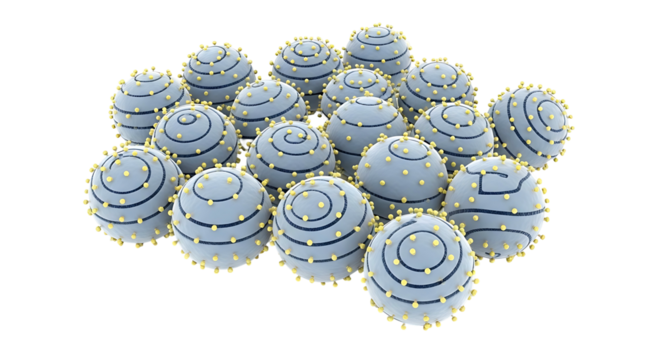 Spherical structures in a group detailed and intricate design.