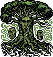 Tree Life Death Faces Mystical Gothic Design