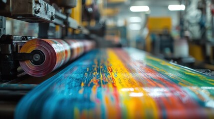 Colorful ink printing process in a printing factory