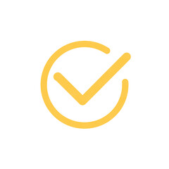 Yellow tick mark icon inside circle. © Arishastock