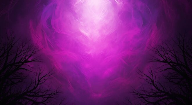 Ethereal purple smoke and bare tree branches abstract background glowing - Powered by Adobe