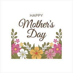 Happy Mother’s Day Floral Greeting Card with Colorful Flowers and Elegant Typography