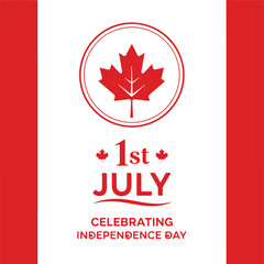 Canada day independence celebration graphic with red maple leaf