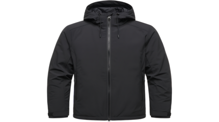Black hooded winter jacket with full zipper 
