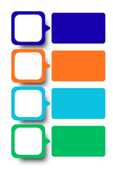 Infographic Template design - Collection of four colorful speech bubbles and rectangular text boxes isolated on transparent background