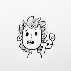 Simple Crayon Doodle Art Sketch of a Person and a Small Creature