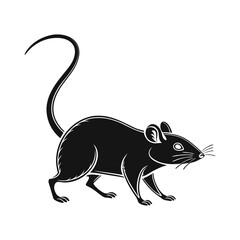Black Rat Silhouette Illustration on White Background