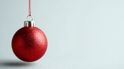 Red Christmas Ball on Minimalist White Background, vibrant ornament showcasing festive spirit, perfect for holiday decor, emphasizing simplicity and seasonal cheer