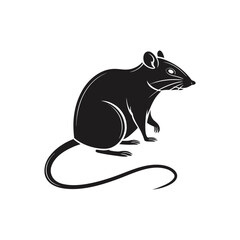 Sitting Rat Silhouette Vector Isolated on White Background