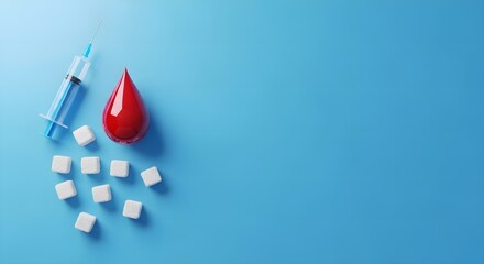 Sugar Cubes Blood Drop Syringe World Diabetes Day 3D Render