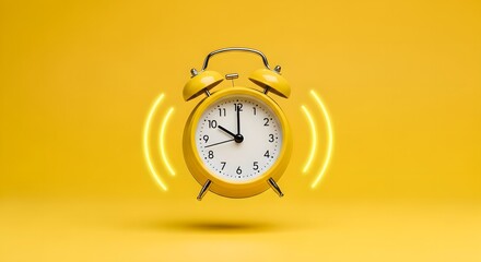 Yellow Alarm Clock Ringing at 7:00 Minimal 3D Render Concept