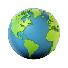 Blue and green colored globe isolated on transparent background. 3D illustration