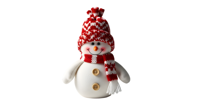 Charming snowman figure with red scarf for winter holiday visuals and greeting projects

