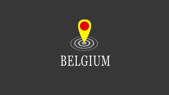 BELGIUM , Location Pin Icon on Dark Background | GPS Map Marker Animation Concept.