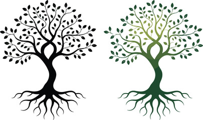 Obraz premium Elegant tree of life with intertwined trunk symbolizing unity, growth, nature, roots, balance, harmony, and organic resilience