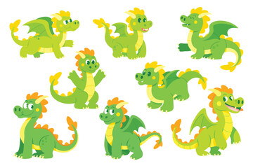 Collection of cute cartoon baby dragons in various poses