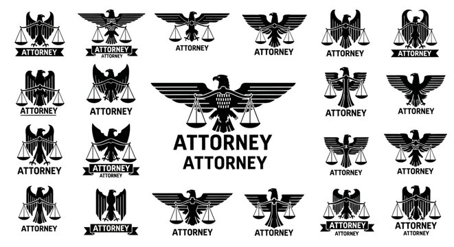 Collection of black and white attorney logos with eagle and scales design variations