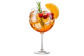 festive aperol spritz cocktail with cranberry and rosemary isolated