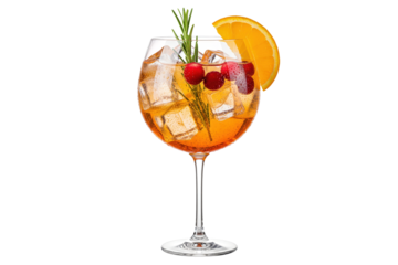 festive aperol spritz cocktail with cranberry and rosemary isolated