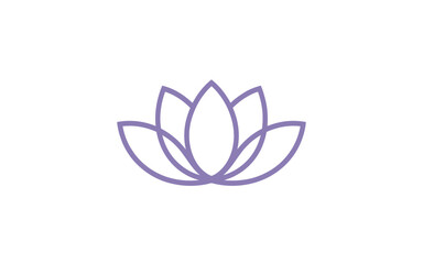 Minimalist purple lotus flower outline on a clean white background