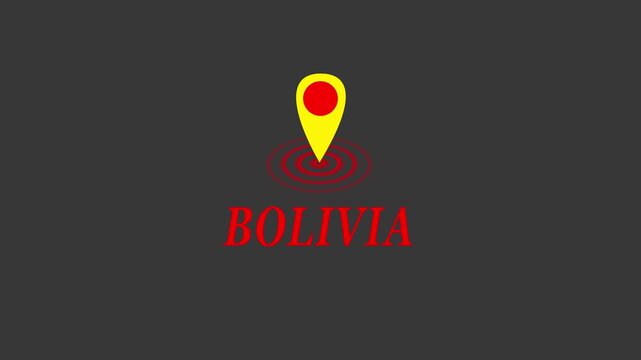 BOLIVIA  Location Pin Icon on Dark Background | GPS Map Marker Animation Concept.