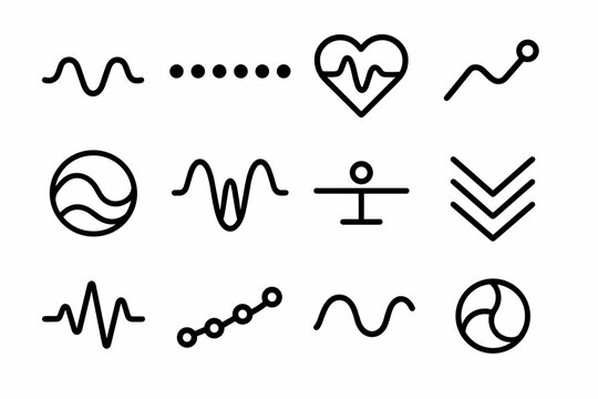 Life Rhythm Icons. Life Rhythm Icons linear icon set: breathing wave, daily cadence dots, mindful pulse, steady stride line, lifestyle flow icon, emotional rhythm curve, balance