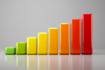 Colorful glossy bars arranged in ascending order from green to red representing increasing growth, progress, or data visualization on neutral background