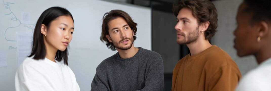Diverse young professionals in a collaborative discussion setting