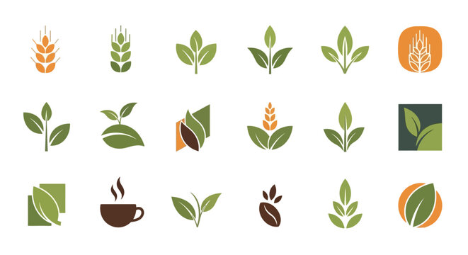 Diverse collection of organic and agricultural logos showcasing natural growth and sustainability