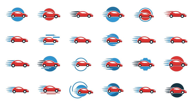 Collection of dynamic car logos showcasing speed and mobility for automotive brands