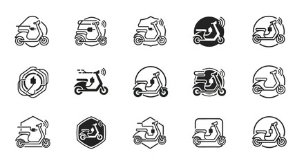 Electric scooter icon set representing modern transportation and eco friendly options for delivery