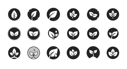 Diverse collection of minimalist leaf icons symbolizing nature and growth