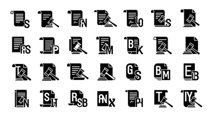 Diverse legal documentation vector icon set, symbolizing regulatory oversight and judicial