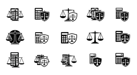 Financial justice symbol set illustrating business law and accounting balance