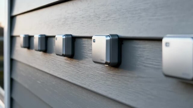 Medium shot of advanced smart siding sensors integrated on walls tracking combined weather effects for structural safety