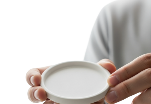 Hand holding minimalist dish isolated on transparent background
