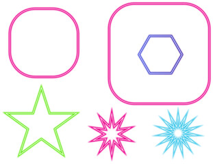 Colorful neon glowing geometric shapes set for futuristic design