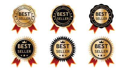 Premium Black and Gold Best Seller Badges Collection. A set of high-contrast 