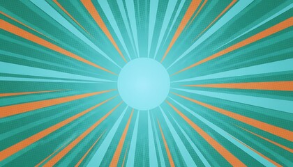 Retro Comic Book Style Sunburst Background with Teal and Orange Rays