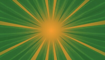 Vibrant Green and Orange Sunburst Background with Halftone Dots