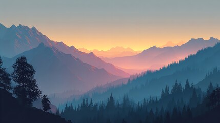 A set of mountain vector landscapes in a flat style