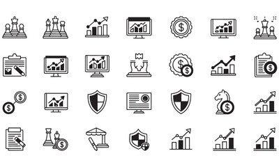 Business Strategy, Financial Analysis, and Security Icon Set