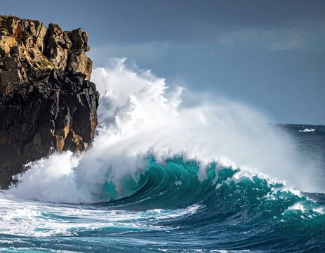 Ocean Waves Crashing Against Rugged Coastline