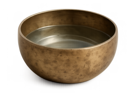 Singing bowl with water for sound therapy, meditation, mindfulness, and spiritual healing, transparent background