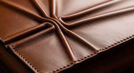 Rich brown leather texture with elegant folds and stitching detail