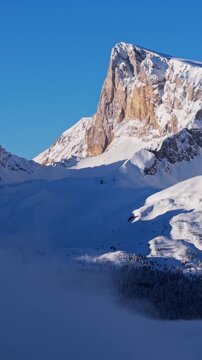 Pic de Bure in the Devoluy Massif. Snow-covered limestone cliffs and alpine scenery in Hautes-Alpes, French Alps, France