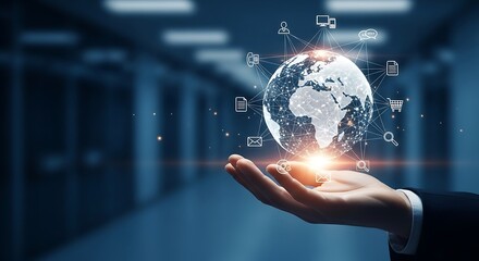 Innovative global networking connecting the world, seamless communication and digital transformation in the palm of your hand for modern business