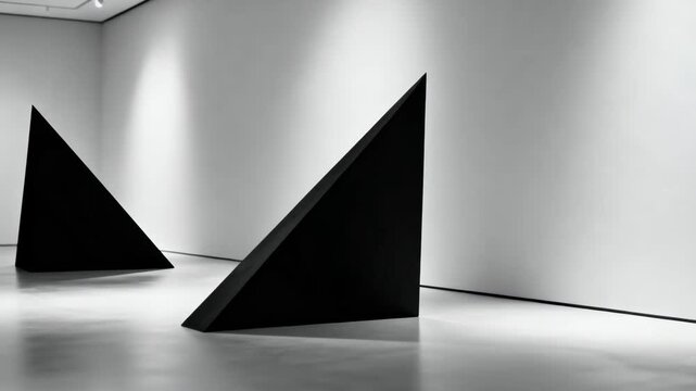 Medium shot capturing monochrome minimalist installation featuring a striking contrast of black and white elements emphasizing simplicity and balance.
