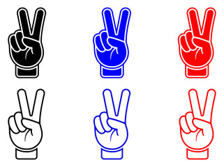 Peace hand gesture icons showing the classic victory sign in filled and outline styles. Clean, bold line shapes make them ideal for UI, apps, stickers, and digital graphic, hand, gesture, peace